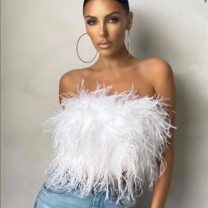 NWT ✨ WHITE FEATHER BANDEAU CROP TOP